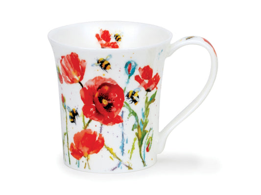 A delightful addition to the Busy Bee collection crafted by Harrison Ripley, this Dunoon Jura mug features a delicate pattern of vibrant poppies with brush-stroked bumblebees gracefully flying among them. 
