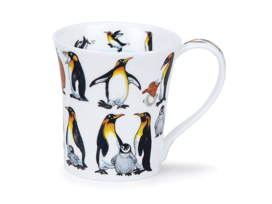 The Ice Pack Penguins mug, a charming addition to Dunoon's Jura range, portrays adult and baby penguins engaging in various activities typical of their natural habitat.