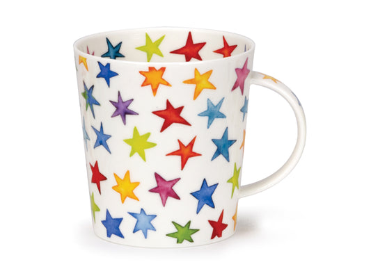 The Dunoon Starburst Mug from the Lomond range is bursting with personality, featuring multi-colored stars printed on a white fine bone china base.