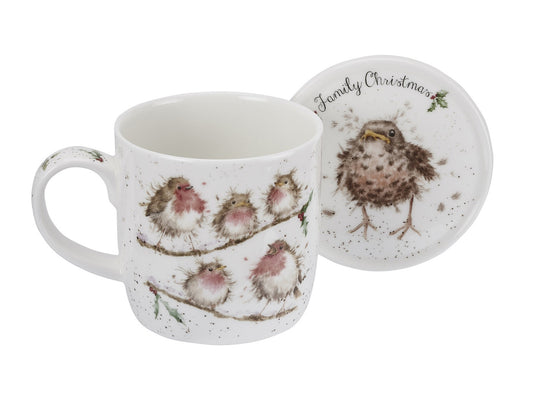 Wrendale Birds Christmas Mug & Coaster Set - Family Christmas